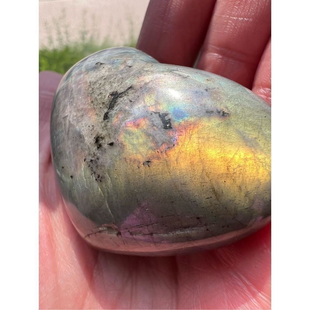 Rainbow Flash Labradorite‎ Heart Palm Stone Healing Crystal Carving Gem - Picture 3 of 11